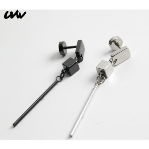 UVW443 2pc Punk Stainless Steel Geometric Kroean Stud Dangle Earrings for Women Men Ear Clip Earrings Pendientes Brincos Gift