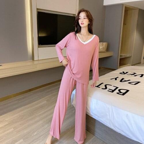 OUTER WEAR LONG-SLEEVED PAJAMAS WOMENS SPRING AND AUTUMN V-NECK SWEET AND CUTE CASUAL LOOSE LARGE FAMILY WEAR