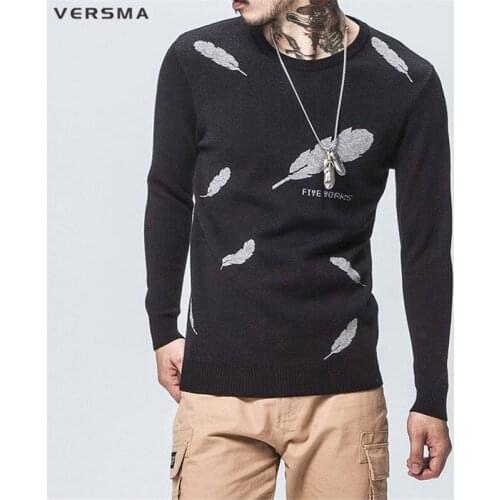 VERSMA Spring Korean Casual Ugly Christmas Long Sleeve Sweater Men Pullover British Knitted Slim Fit Feather Funny Sweaters Male