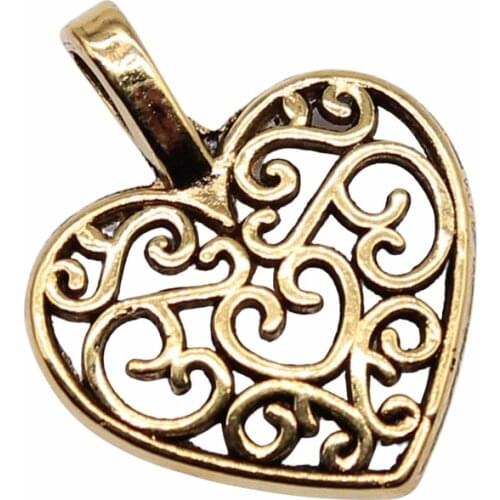 WYSIWYG 30pcs 15x18mm 2 Colors Vintage Metal Zinc Alloy Filigree Hollow Love Heart Charms Fit Jewelry Pendant Charms Makings