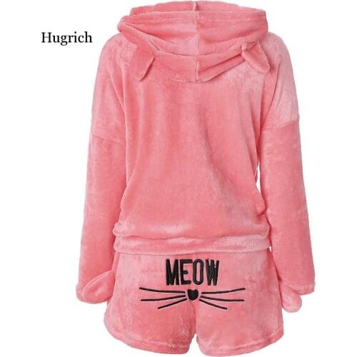 Women Pajama Sets Autumn Winter Flannel Cartoon Warm Pyjamas Animal Sleepwear Cat Cute Female Fashion Girls Homewear