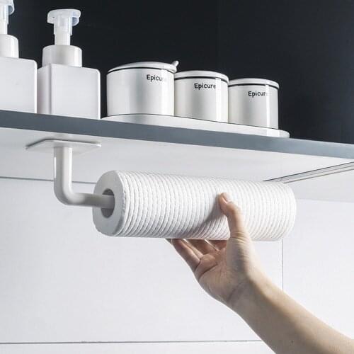 1PCs Kitchen Self-adhesive Accessories Under Cabinet Paper Roll Rack Towel Holder Tissue Hanger Storage Rack