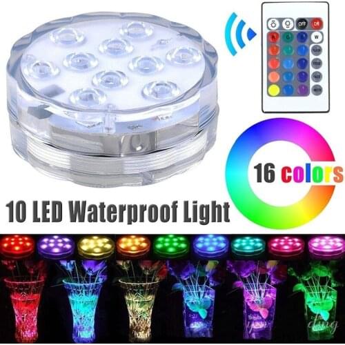 10 Led Remote Controlled RGB Submersible Light Battery Operated Underwater Night Lamp Outdoor Vase Bowl Garden Party Decorations