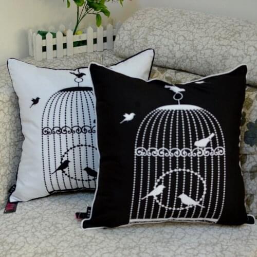 45*45 cm Modern Black White Bird Cage Print Throw Cushion Cover Pillow Case for Bedding