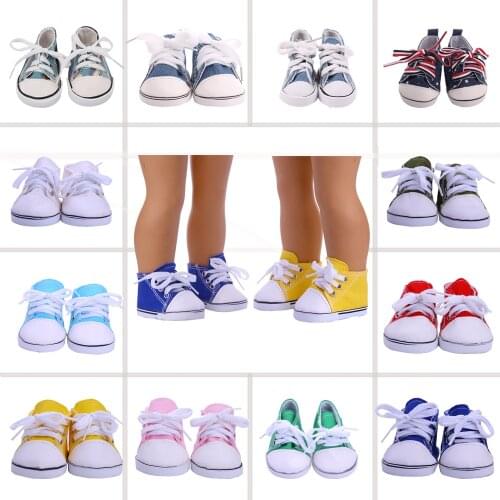 7.5CM Lace-up Canvas Casual White Sole Shoes For 18 Inch American Doll & 43 cm ReBorn Baby Doll Clothes &1/3 Bjd Girl Play Toy