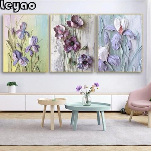Diamodn Embrodiery Flowers Plants Triptych 5D Diy Diamond Painting Cross Stitch Full Square Round Drill Wall Arts & Crafts