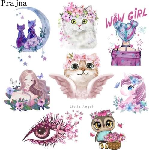 Animal Cat Unicorn Applique Cartoon Girl Patches Heat Trasnfer Thermal Stickers Iron-On Transfers For Clothing Print Washable