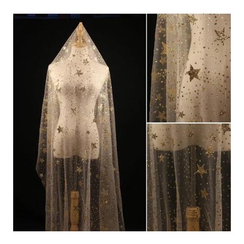 Gold star pattern glitter mesh Lace fabric women dress wedding decoration DIY accessories 1 meter