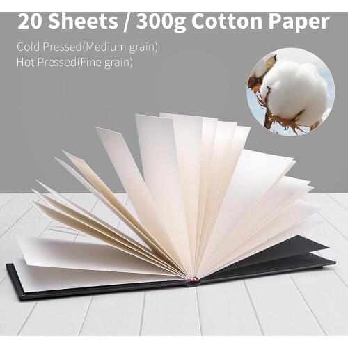 Hardcover Watercolor Paper Pad 20 Sheets 300g Cotton Paper Travel Portable SketchBook Paint Paper Book for Artist Art Supplies