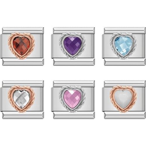 Hapiship 2021 Original Daisy Fashion Romantic Heart CZ Italian Charm Links Fit 9mm Bracelet Stainless Steel Jewelry Making DJ190