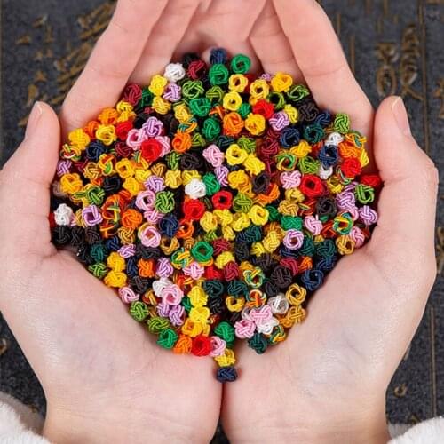 80Pcs 6.5mm Rope Button Beads Colorful Chinese Pineapple Knots Woven Braided Buckle Tassel Cap For Bracelets DIY Jewelry Making