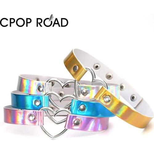 Cpop Egirl Heart Pendant Glitter Faux Leather Choker for Women Sexy Punk Night Club Collar Choker Necklace Jewelry Accessories