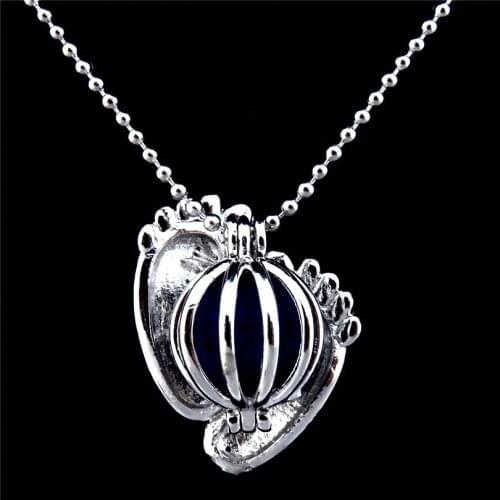 GLOWCAT K271 Creative Baby Foot Locket Pendant Necklaces Beads Cage Aromatherapy Essential Oil Jewelry Wholesale