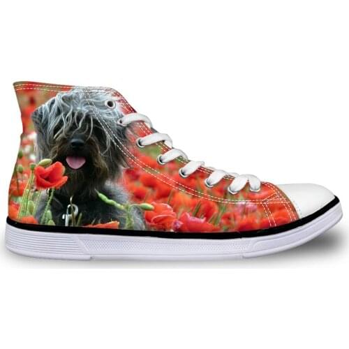 HaoYun Women Vulcanize Shoes High-top Canvas Shoes Flowers Dogs Pattern Girls Lace-up Casual Flat Walking Shoes Sapato Feminino