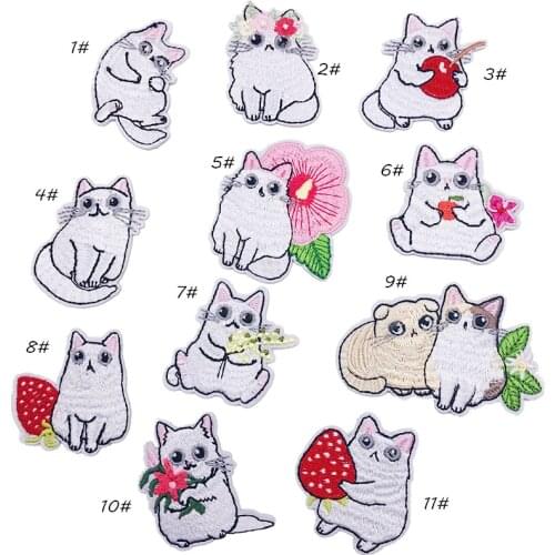 Funny Cartoon Cat Flower Cats Patches Sewing Embroidered Applique for Jacket Clothes Stickers Badge DIY Apparel Accessories