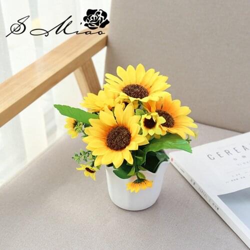 Simulation Plants Potted Fake Flower Resistant Plants Faux Plastic-greenery Artificial Flowers Home Deco Sunflower Potted P5