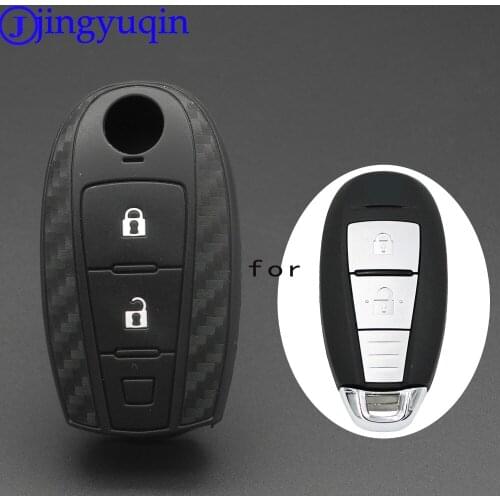 Jingyuqin 2B Carbon fiber Silicone Car Remote Key Fob Shell Cover Case For Suzuki Vitara Swift Ignis Kizashi SX4 Baleno Ertiga