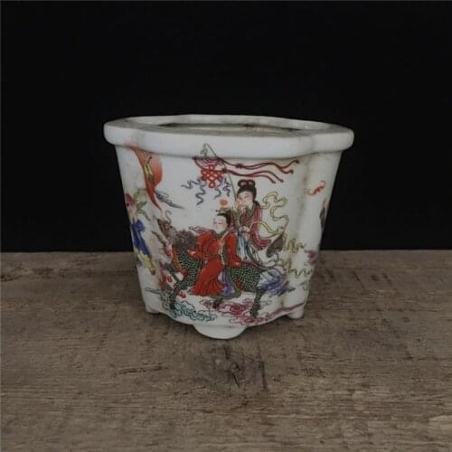 China old Hand-painted ornaments Pastel Figure Painting pottery porcelain flowerpot