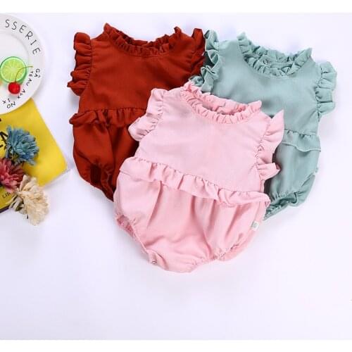 Baby Girl Princess Romper Candy Solid Color Lovely Ruffled Collar Triangle Summer Children Girls' Clothes Jumpsuits