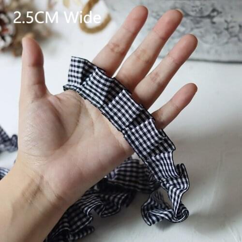 2.5CM Wide Black White Plaid Webbing White Mesh Pleated Fabric Lace Applique Dresses Collar Ruffle Trim Sewing Fringe Decor DIY