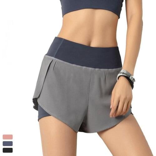 Summer Yoga Pants Women Solid Fake Two Piece Quick Dry High Waist Hip Lift Shorts Pocket Casual Fitness Sports Running Joggers