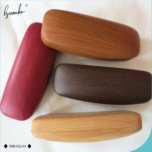 Lymouko Vintage Wood Grain Hard Holder Metal Glasses Case for Men PU Leather Eyeglass Box