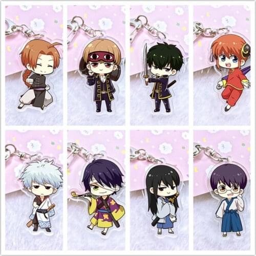 Cute GINTAMA Keychain Acrylic Pendant Souvenir Anime Cartoons Theme Doubleside Pendant Keyring