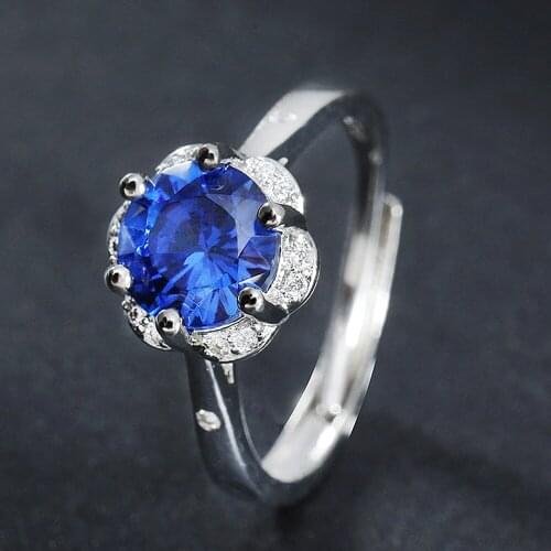 Fashion classical blue crystal sapphire gemstones diamonds rings for women white gold silver color jewelry bague accessory gifts