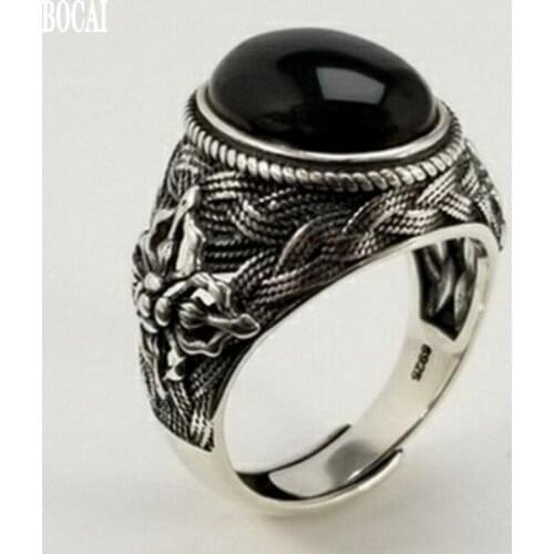 2019 new S925 sterling silver ring domineering male ring personality silver ring diy inlaid black Natural stone ring for Men