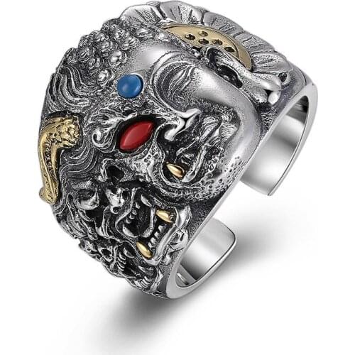 S925 sterling silver ring buddha and demon head mens vintage Thai silver ring between thoughts