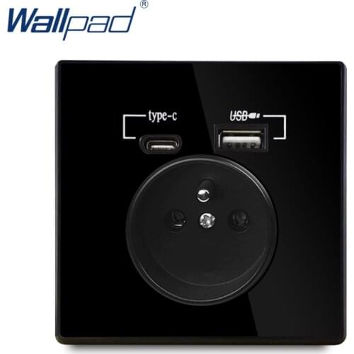 Type C USB Port Wall Fast Express Charger Adapter Black Acrylic Panel EU French Socket Plug Power Outlet Smart Home 5V 2100MA