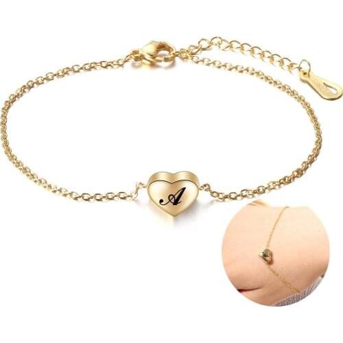 Stainless Steel Chain A-Z 26 Letters Initial Alphabet Charm Bracelet for Women Jewelry