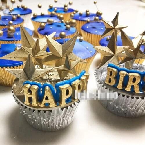 New Five-pointed Star Happy Birthday Silicone Mold Fondant Cake Mold Cupcake Cake Decorating Tools Chocolate Gumpaste Mold