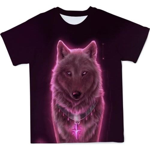 2021 Summer New Funny 3d T Shirt. Hipster Fashion O-neck Kids Tee Tops. Sparkling Wolf White Wolf T-Shirts Short sleeve tops