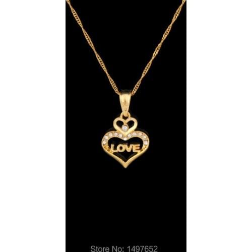 Adixyn Gold Color LOVE Heart Pendant & Necklace Fashion Jewelry African For Lovely Women Men Free shipping