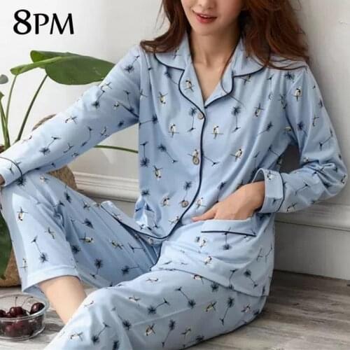 Womens Pajama Sets Autumn Turn-down Collarc Long Sleeve Sleep Louge Kawaii Autumn Pjs ouc3376