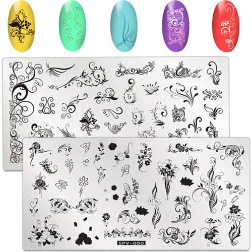 1PCS Leaves Rectangle Nail Stamping Plates Template Flowers Nail Art Stamp Stamping Image Plate Manicure Stencil Nails Tool