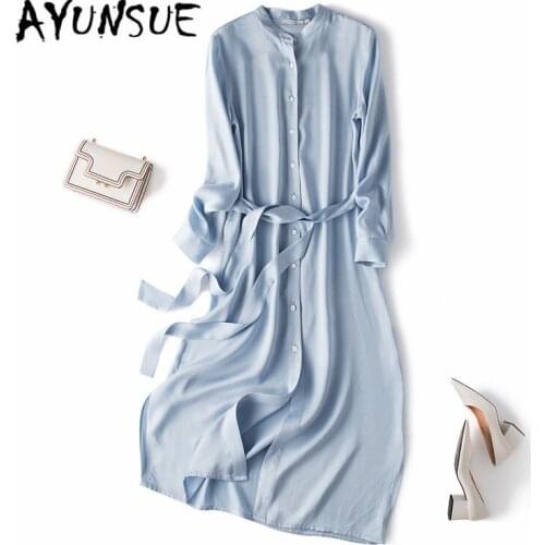 Real Silk Dress Women Spring Autumn Dress Korean Office Lady Dress Elegant Party Dresses Woman Vestidos Mujer LQ2893 YY2821