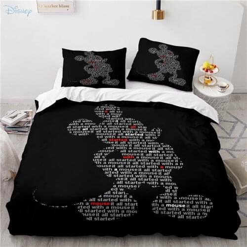 Popular Disney Mickey Mouse Pattern Bedding Set Printed Black Duvet Cover Pillowcase 2/3pcs Boys Girls Bedclothes Free Shipping