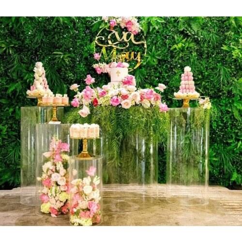 Transparent Acrylic Plinth Stand Metal Cylinder Pedestals Flower Display Platform or Wedding Baby shower kids Birthday Party