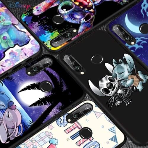 Silicone Cover Lilo Stitch Cartoon For Huawei P50 P40 P30 P20 Pro P10 P9 P8 Lite E Plus 2017 2016 5G Black Phone Case