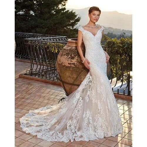 Vestidos de Novia Sereia V-neck Tulle Mermaid Wedding Dresses Simple Robe de Mariage Princess Hochzeitskleid Bridal Gown