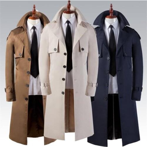 Spring autumn trench coats mens windbreaker super long over-the-knee slim business casual korean new fashion British jacket