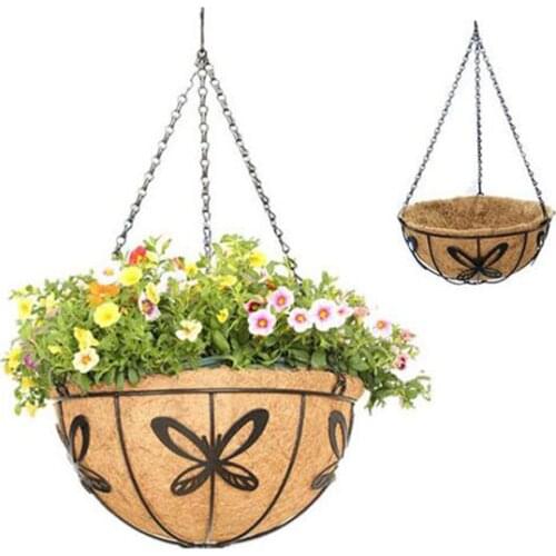 Garden Decoration Garden Hanging Basket Butterfly Basket Hanging Basin Coconut Silk Iron Frame Coconut Brown Hanging Basket
