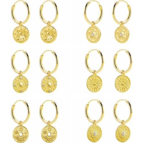 CANNER Boho Hippie Medallion S925 Sterling Silver Earrings Hoops For Women Girl Pendientes Plata 925 10mm Huggie Earrings Aretes