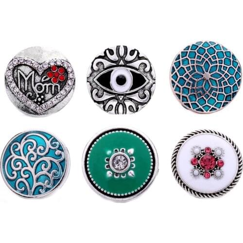 10pcs/lot New Snap Jewelry Rose Gold Heart Rhinestone Flower Tree of Life 18mm Metal Snap Buttons Fit Snap Bracelet Bangle