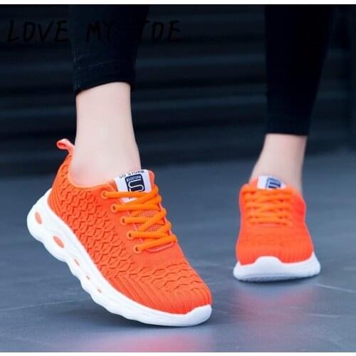 2021 Orange Casual Fly Air Mesh Breathable Sneakers Chaussure Femme Sport Platform Ladies Trainers Shoes For Women Zapatos Mujer