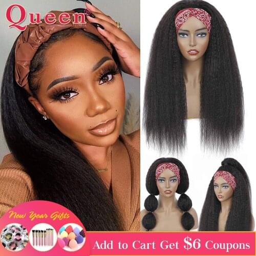 30 32 Kinky Straight Headband Wig Brazilian Kinky Straight Remy Human Hair Wigs For Women Full Machine Made Wig With Headband