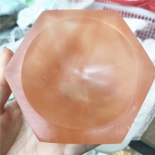 350-400g Natural Orange Selenite Bowl Stone Crystal Ashtray Yoga Healing Meditation Aromatherapy Container Candlestick Decor