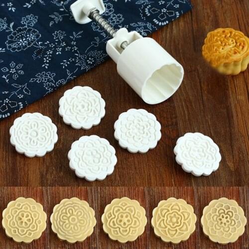 4 Stamps Moon Cake Mould DIY Round Mooncake Mold Baking Pastry Decor Tool 50g